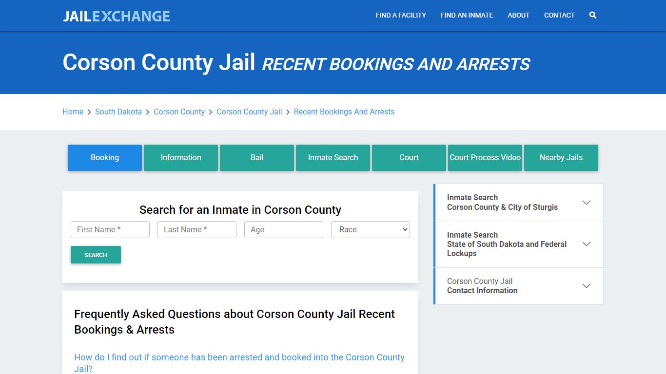 Corson County Jail Recent Bookings And Arrests - Jail Exchange