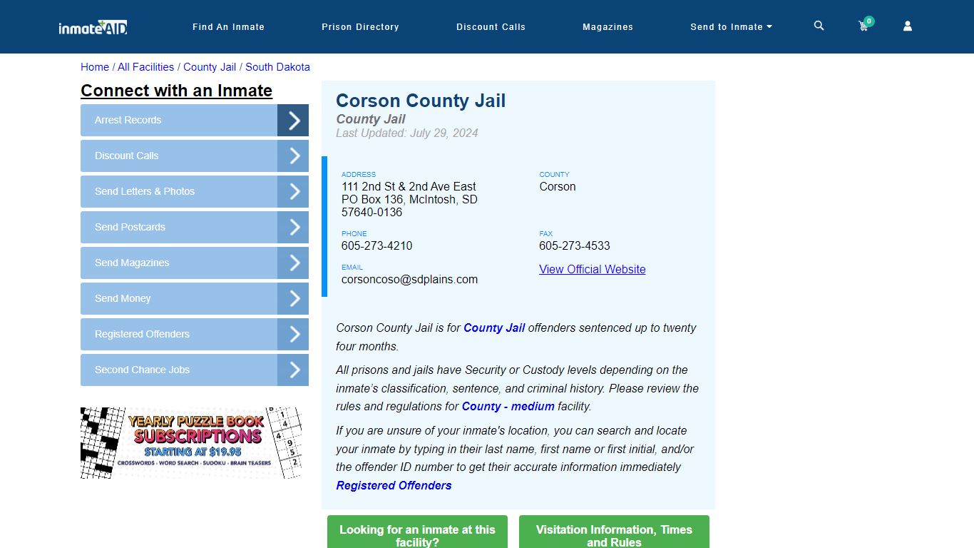 Corson County Jail - Inmate Locator