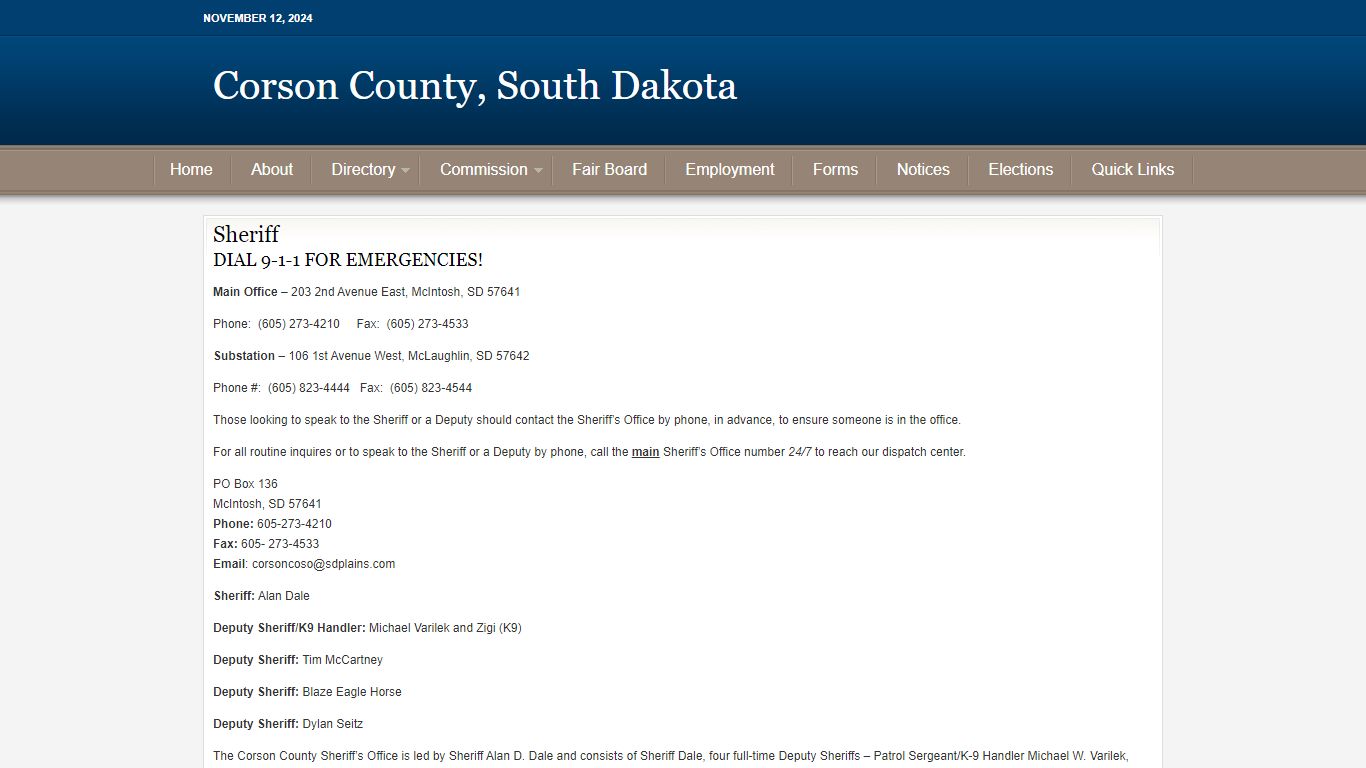 Sheriff - Corson County, South Dakota